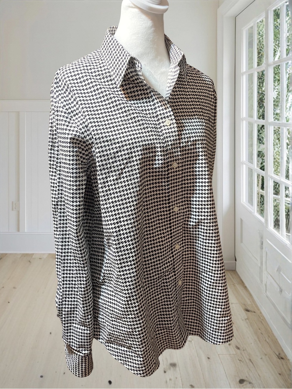 LAUREN RALPH LAUREN Women's XL Houndstooth Stretch Non Iron Button Up Shirt LRL - Picture 3 of 11